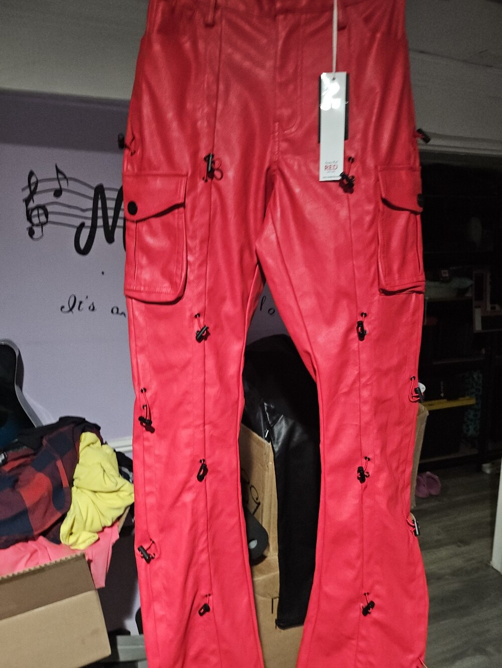 Men's red faux leather Pants